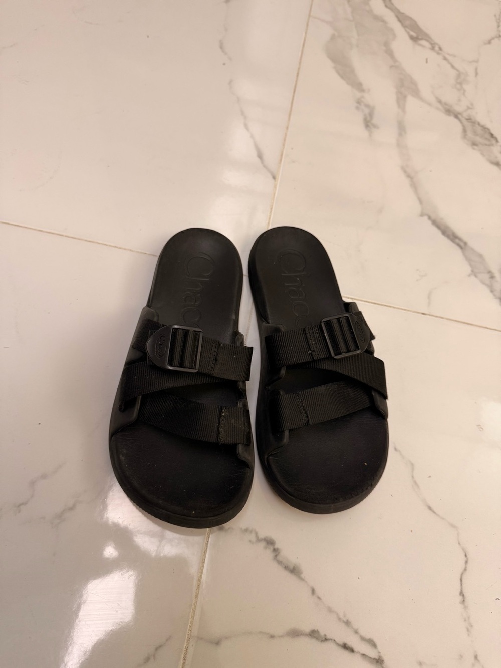 Chaco Black Slide Sandals with Buckle Straps